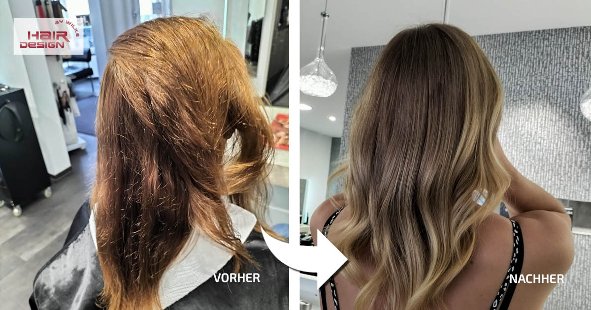 Vorher-Nachher-Effekt, magische Balayage Technik